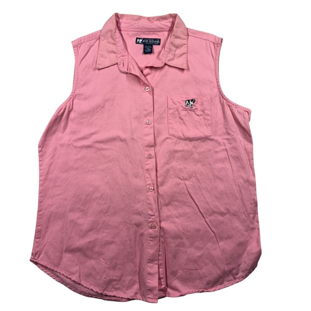 Vintage Big Dogs Shirt XL Pink Button-Down Sleeveless Collared 90s Summer